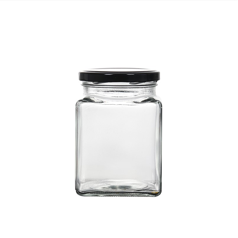 Food Grade Clear Square 250ml 350ml Glass Honey Jar Jam Jar Candy Jar with Metal Lid