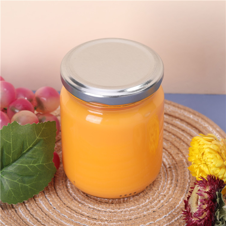 Food Grade Custom 240ml Glass Round Storge Spice Food Honey Jar With Silver Gold Black Cap