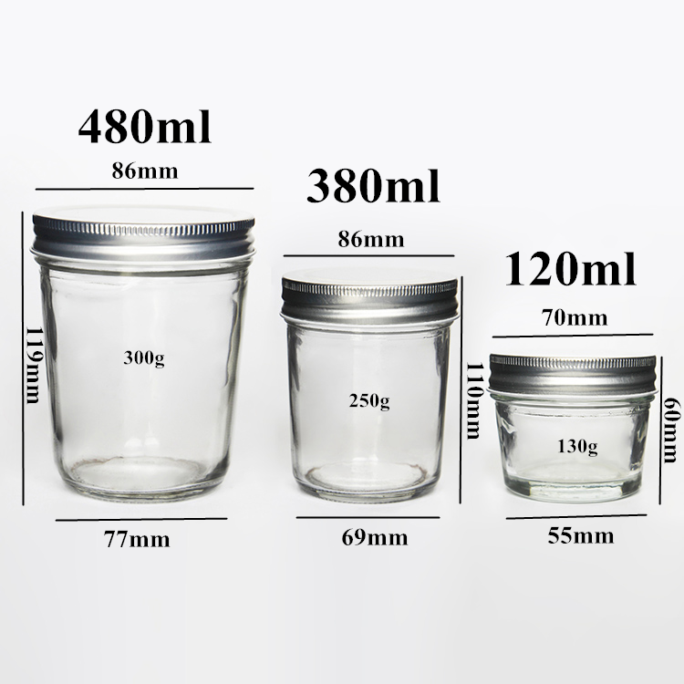 Food Grade Custom Family Size 120ml 300ml 480ml Glass Storage Jam Honey Juice Jar Packaging