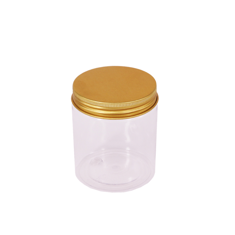 Food Grade Ice Cream Wide Mouthed Jar with aluminum cap, PET Jars With Bamboo wooden Printing PP lid,Clear Plastic Jar