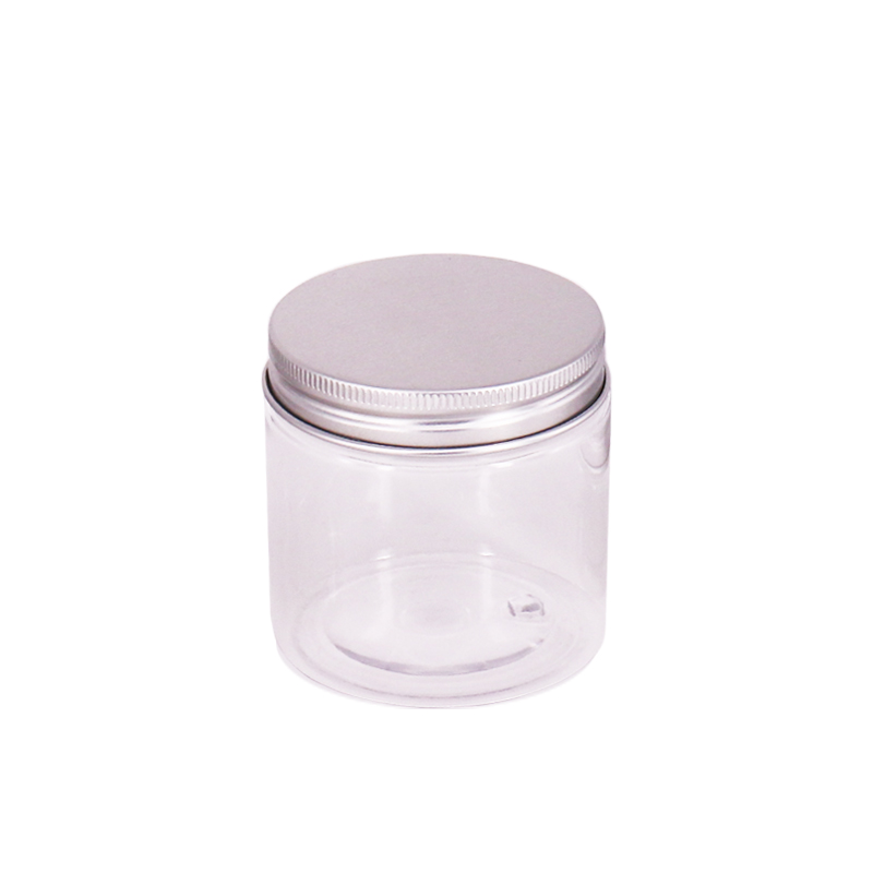 Food Grade Ice Cream Wide Mouthed Jar with aluminum cap, PET Jars With Bamboo wooden Printing PP lid,Clear Plastic Jar