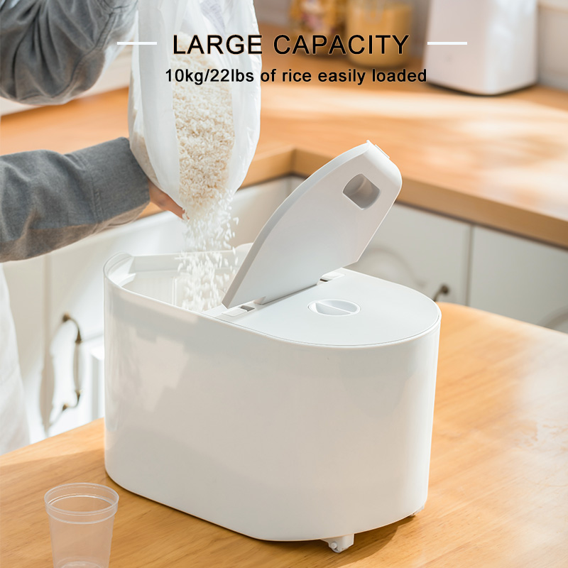 Food Grade Material Kitchen large Rice Bin Rice Dispenser Plastic Storage Container PP Plastic Rice Storage Bucket with Lid