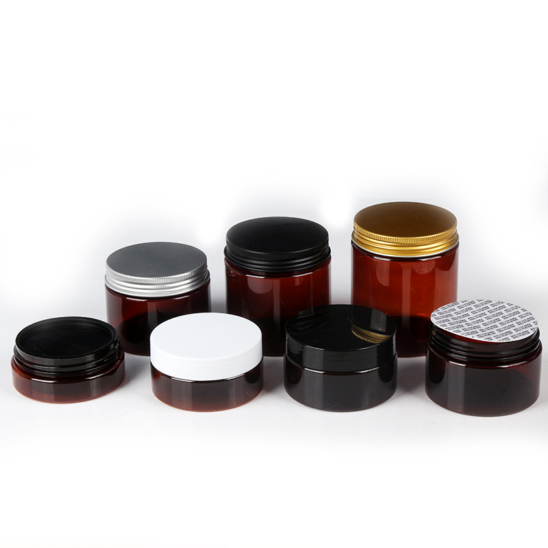 Food Grade Plastic PET Amber 250g Jars with screw plastic lid for foods Cosmetics packing bpa free, 8oz PET jar