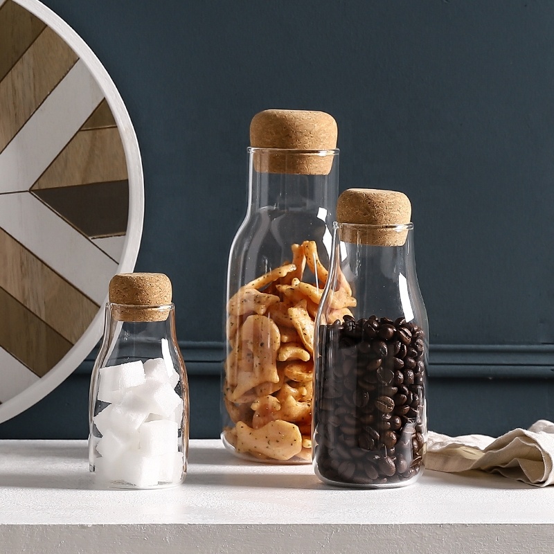 Food Grade Popular Cereal Sugar Storage Container With Airtight Cork Lid Kitchen Glass Jar