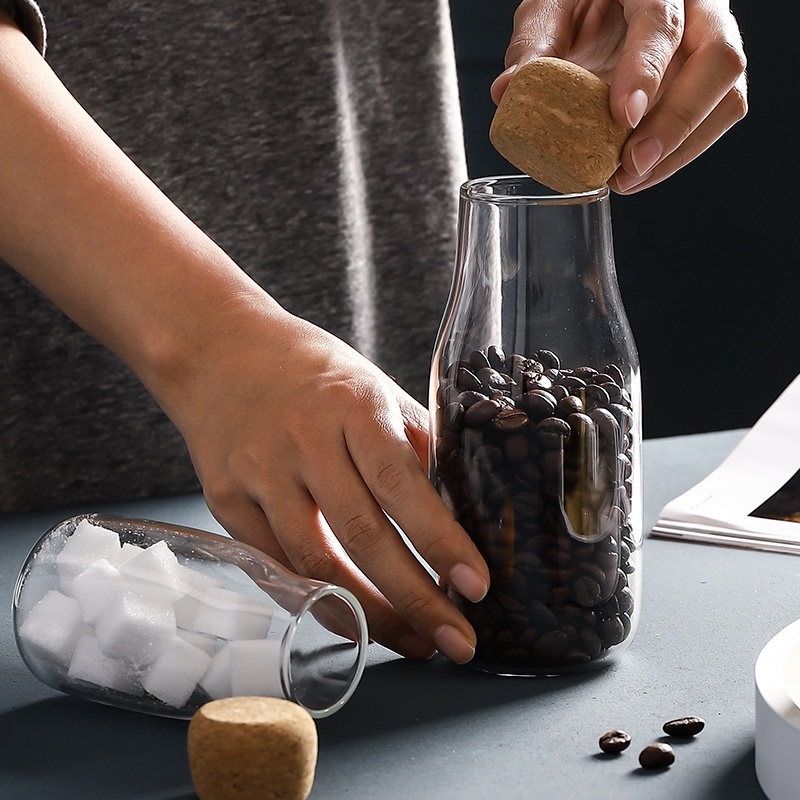 Food Grade Popular Cereal Sugar Storage Container With Airtight Cork Lid Kitchen Glass Jar
