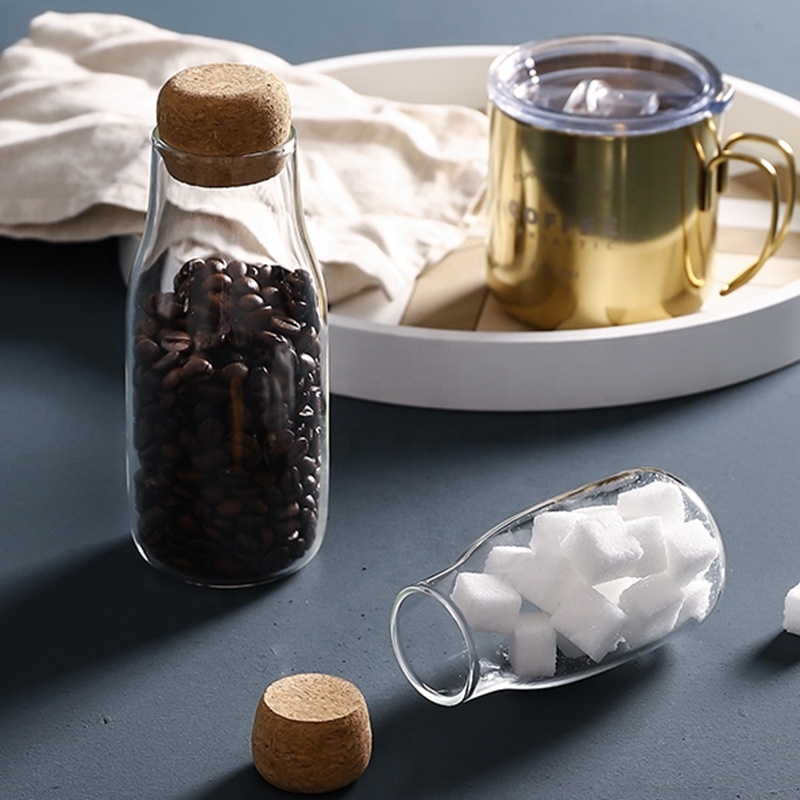 Food Grade Popular Cereal Sugar Storage Container With Airtight Cork Lid Kitchen Glass Jar