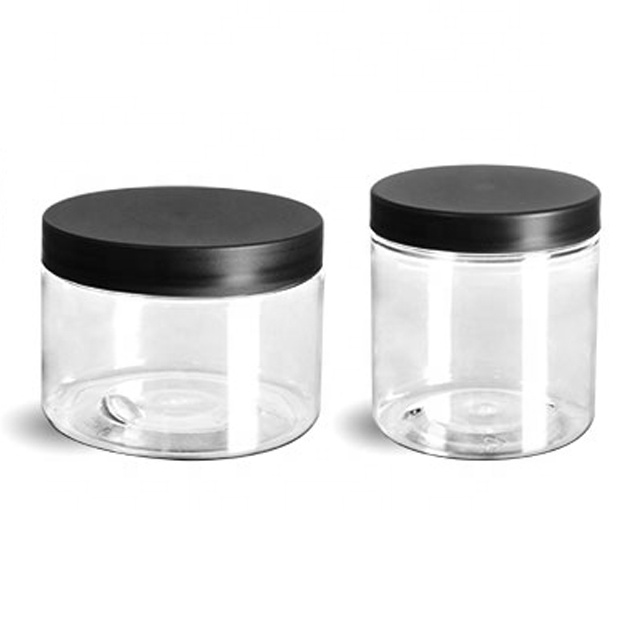 Food Jars Smooth Ribbed Lid Matched Clear Cylinder Pet Plastic 8 Oz Skin Care Cream