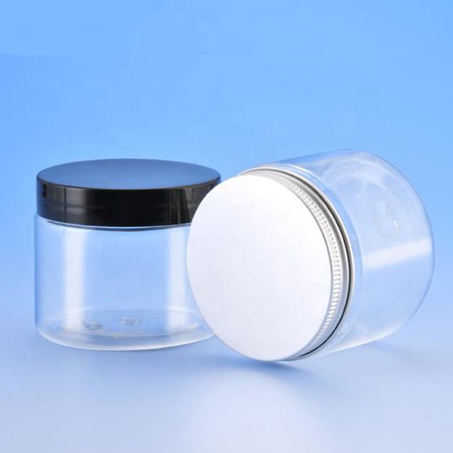 Food Jars Smooth Ribbed Lid Matched Clear Cylinder Pet Plastic 8 Oz Skin Care Cream