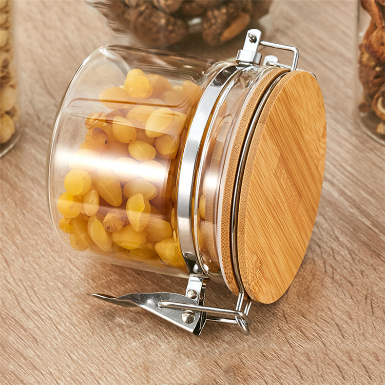 Food Packaging High Borosilicate Glass Containers Storage Jar With Bamboo Lid