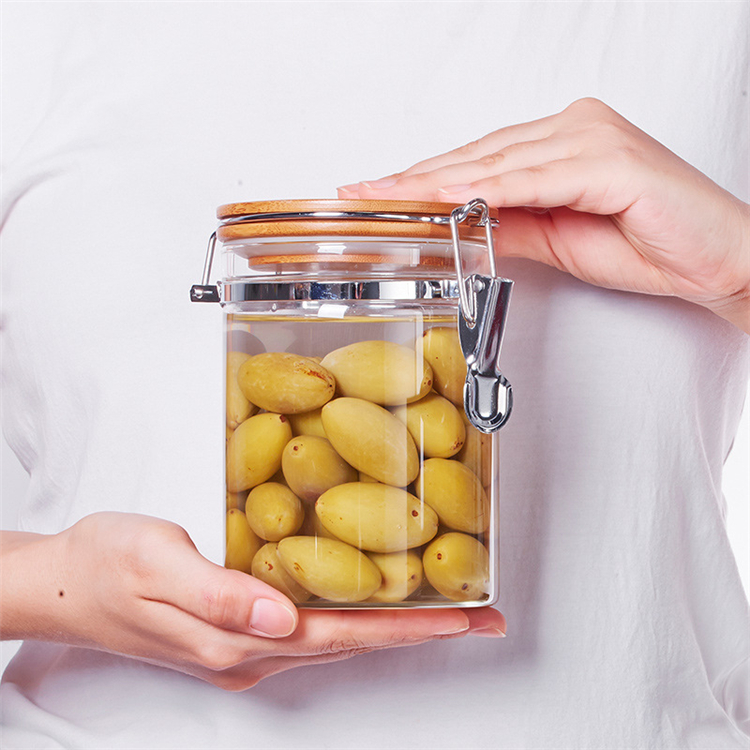 Food Packaging High Borosilicate Glass Containers Storage Jar With Bamboo Lid