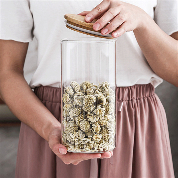 Food Packaging High Borosilicate Glass Containers Storage Jar With Bamboo Lid
