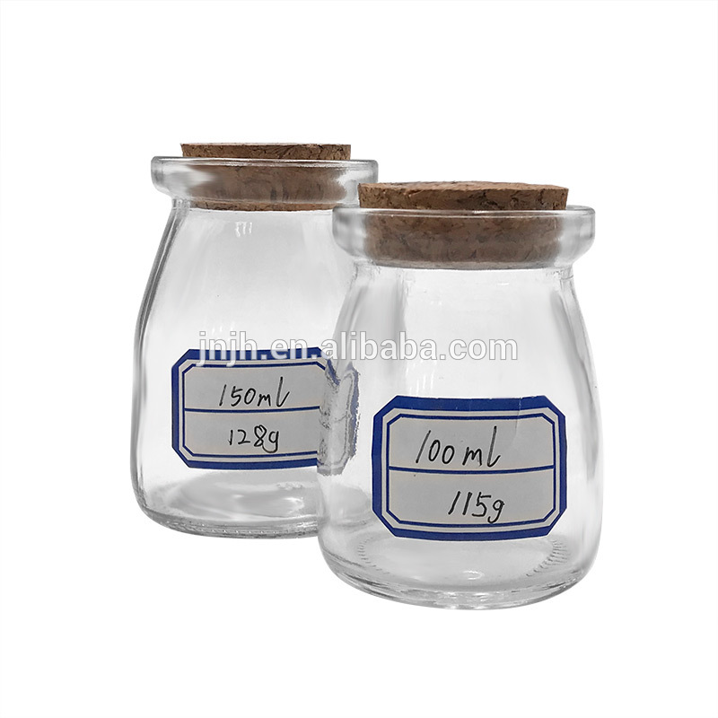 Food Safe Fancy Clear 150ml Pudding Glass Bottle Small Milk Bottle with Corks
