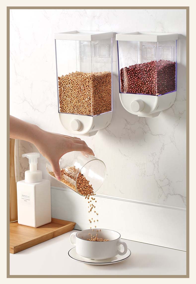 Food-Safe Large Wall Mounted ABS PS Plastic Cereal Containers 2 Pack For Grains Kitchen Spices Rice
