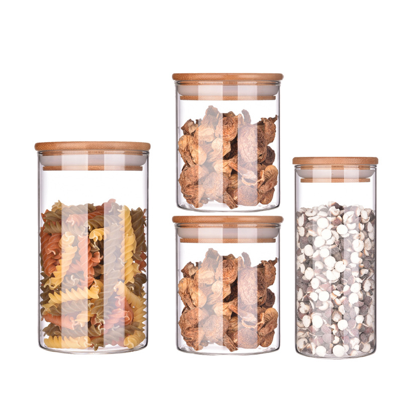 Food Storage Airtight Glass Food Canisters with Bamboo Lids Empty Glass Jars
