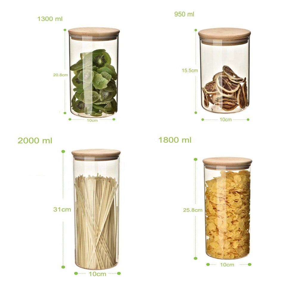 Food Storage Bottles high borosilicate Glass Jar Sealed Cans with bamboo cork Cover Glass food storage tank in stock GS-26K