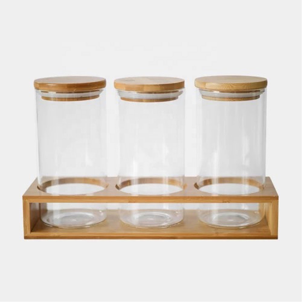 Food Storage Bottles high borosilicate Glass Jar Sealed Cans with bamboo cork Cover Glass food storage tank in stock GS-26K