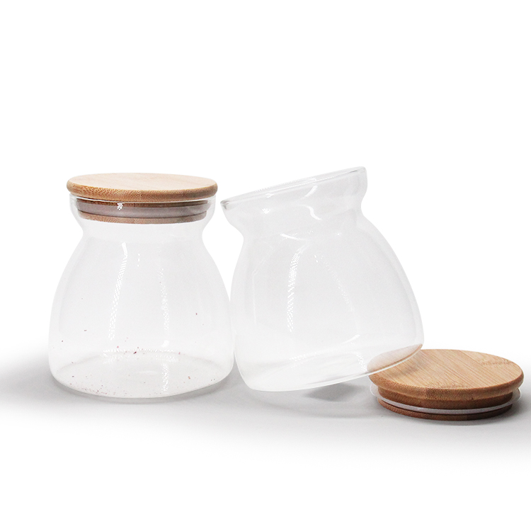 Food Storage Canister Clear Borosilicate Glass Food Storage Jar With Wooden Lid