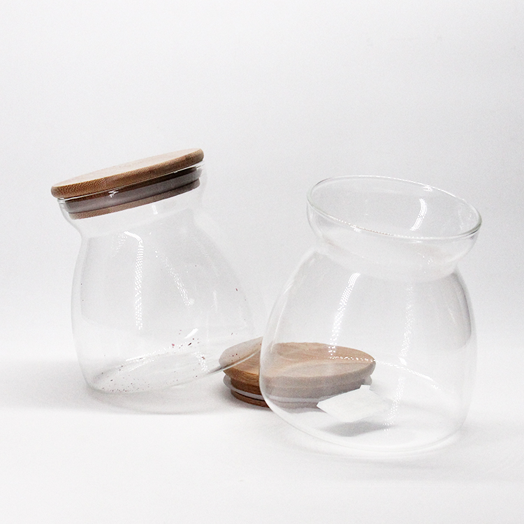 Food Storage Canister Clear Borosilicate Glass Food Storage Jar With Wooden Lid