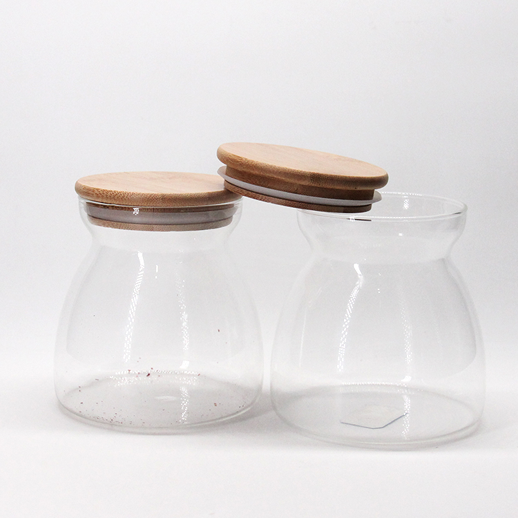 Food Storage Canister Clear Borosilicate Glass Food Storage Jar With Wooden Lid