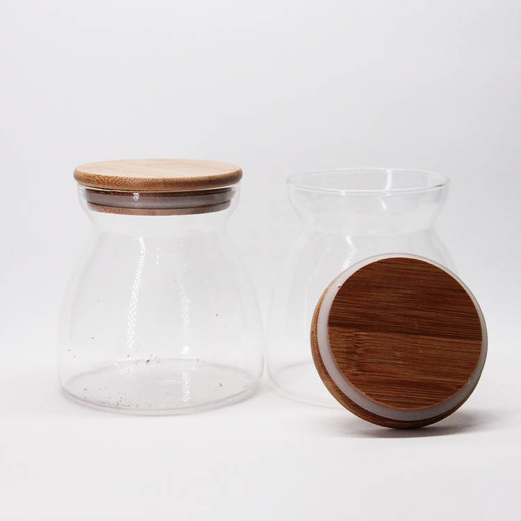 Food Storage Canister Clear Borosilicate Glass Food Storage Jar With Wooden Lid