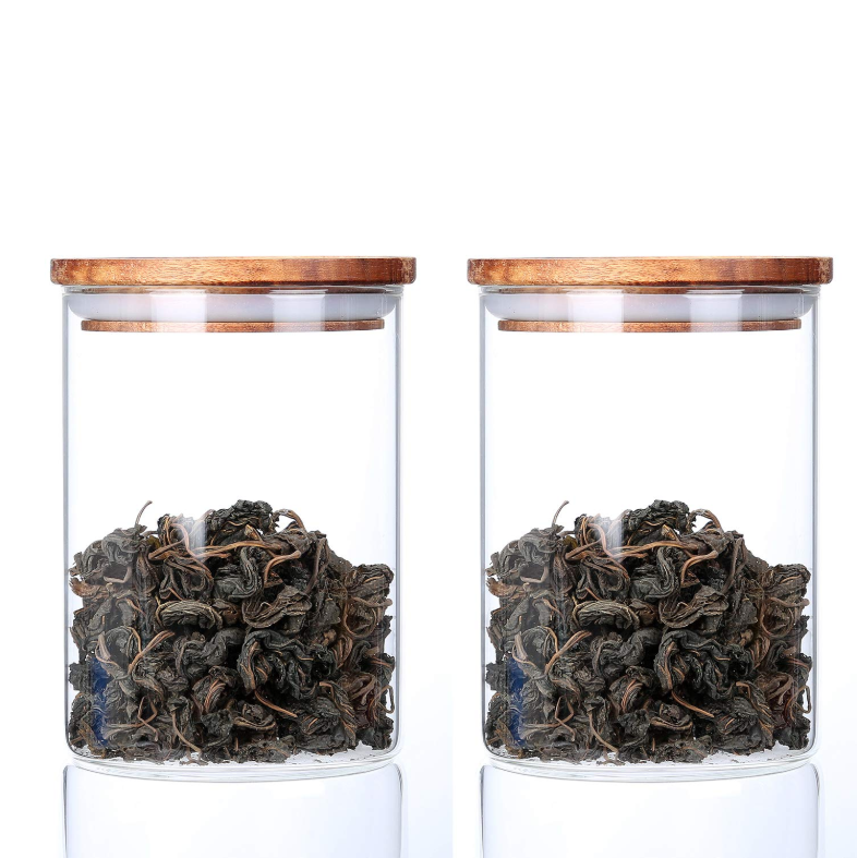 Food Storage Canister Clear Borosilicate Glass Jar With Wooden Lid