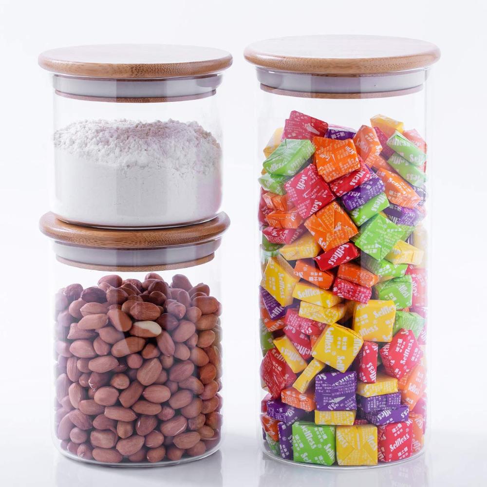 Food Storage Canister Clear Borosilicate Glass Jar With Wooden Lid