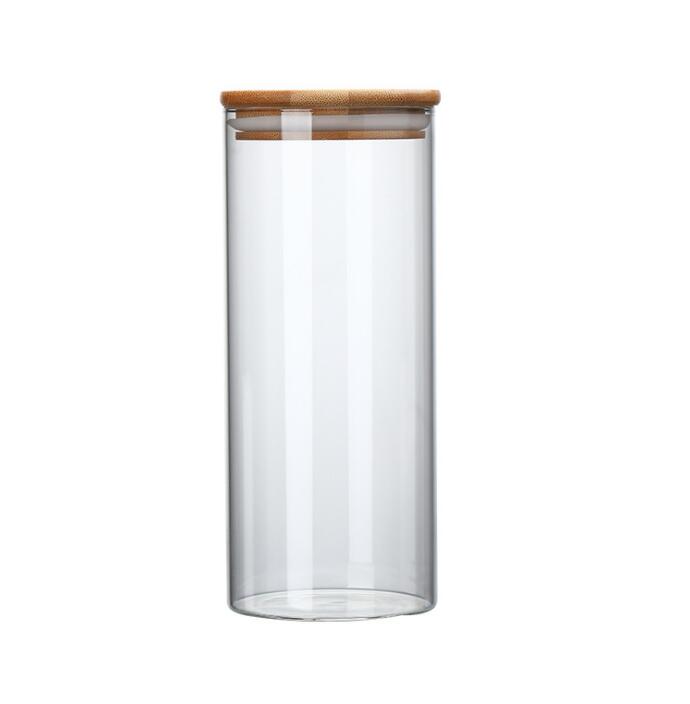 Food Storage Canister For Kitchen Spices Hermetic Clear Glass Jars With Bamboo Cover Serving Nuts Tea Grains Pantry Organization