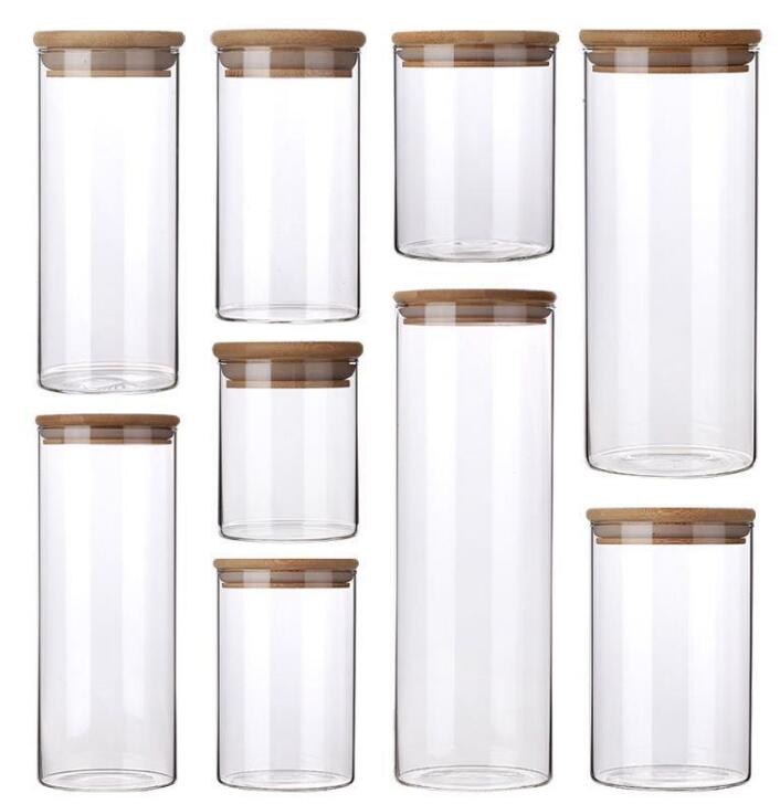 Food Storage Containers Heat Resistant Borosilicate Glass Jars With Bamboo Cover Hermetic Canister For Pantry Kitchen Spice Tea