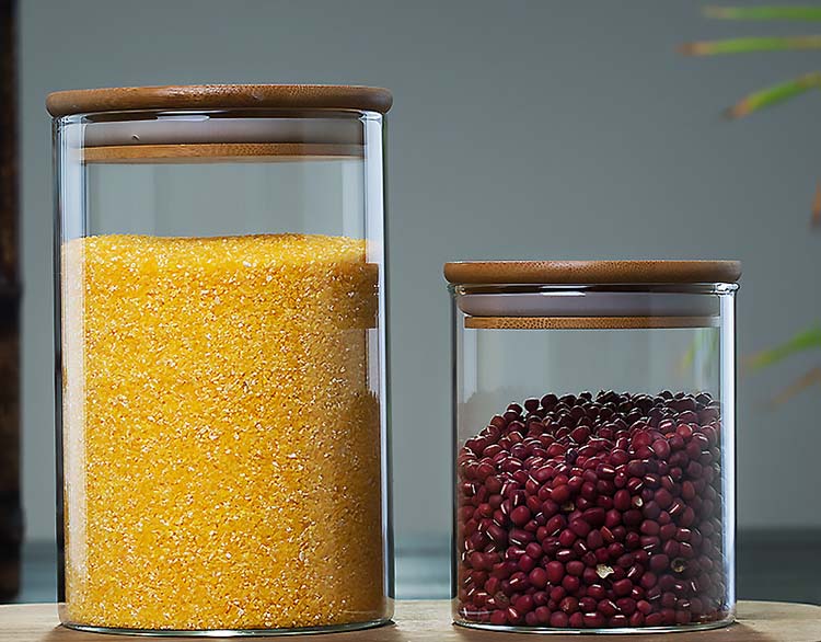 Food Storage Containers Heat Resistant Borosilicate Glass Jars With Bamboo Cover Hermetic Canister For Pantry Kitchen Spice Tea