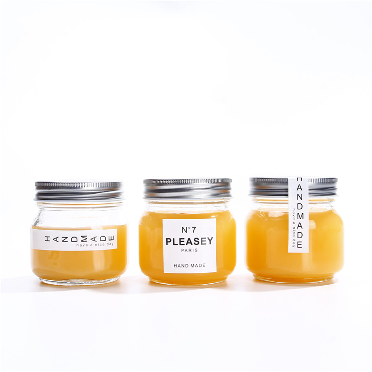 Food Storage Glass Jar 250ml 300ml 350ml Mason Jar Wide Mouth Storage Jar with Silver Screw Lid