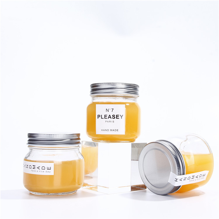 Food Storage Glass Jar 250ml 300ml 350ml Mason Jar Wide Mouth Storage Jar with Silver Screw Lid