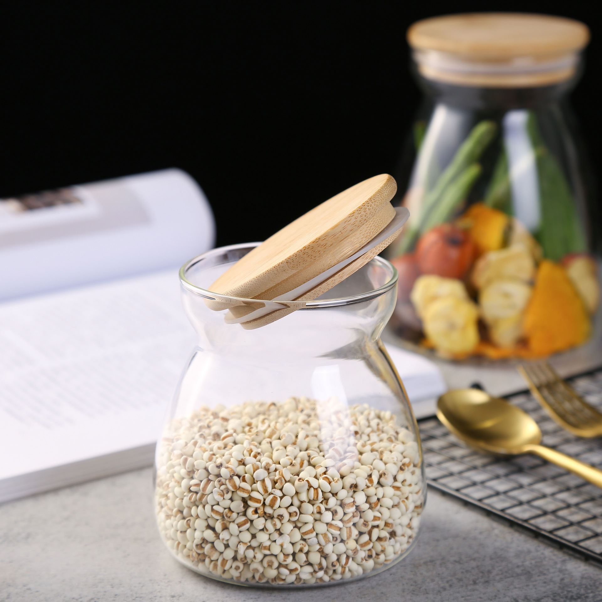 Food Storage Glass Jars Glass with Bamboo Lid and Silicone Ring