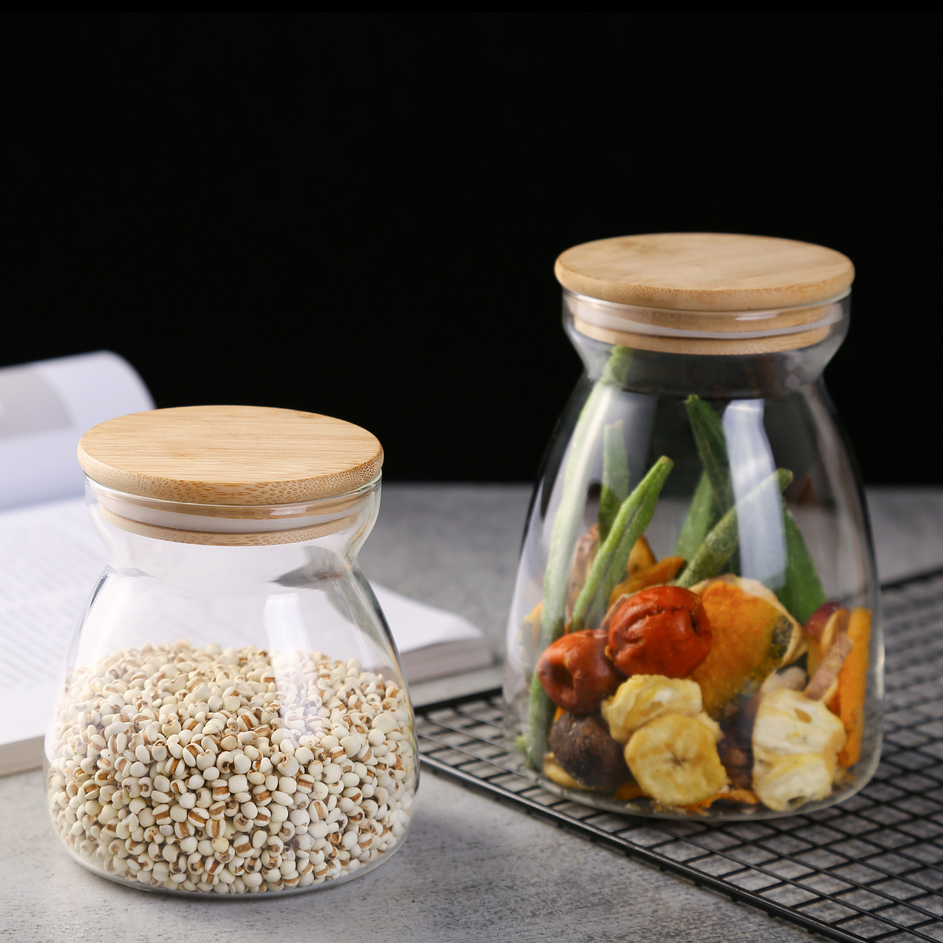 Food Storage Glass Jars Glass with Bamboo Lid and Silicone Ring