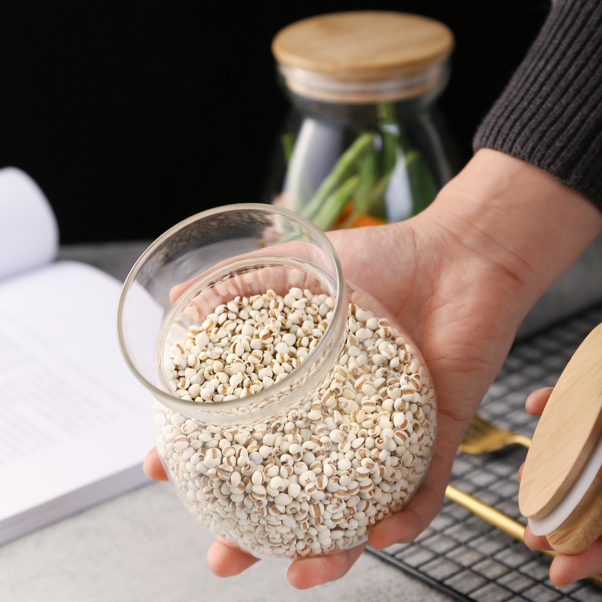 Food Storage Glass Jars Glass with Bamboo Lid and Silicone Ring