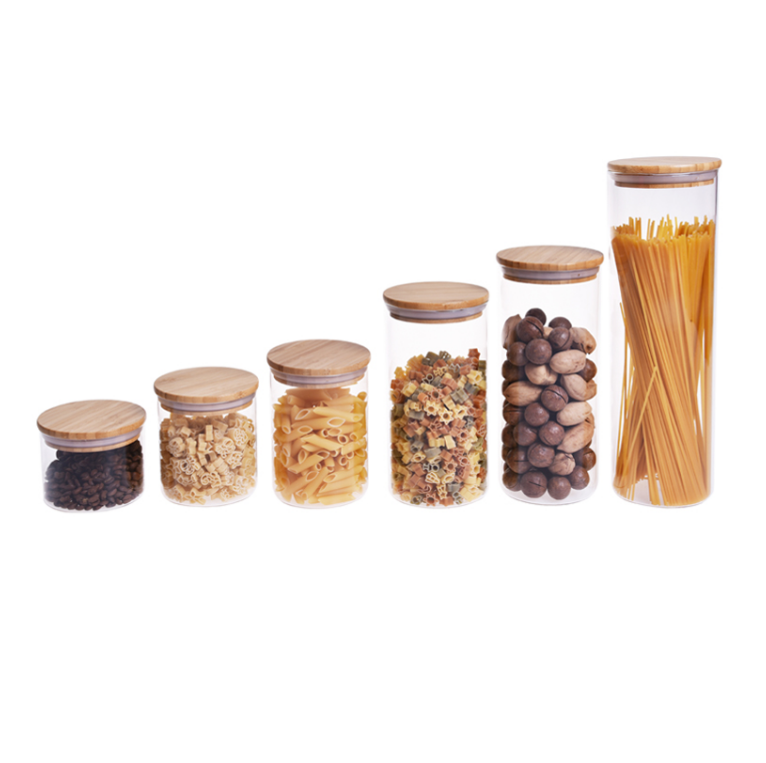 Food Storage Jar grain container small borosilicate glass jar with bamboo lid