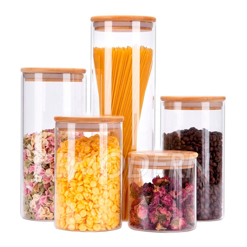 Food Storage Jar with Wooden Lid Glass Airtight Seal  Clear Food Canister Serving high quality borosilicate glass storage jar