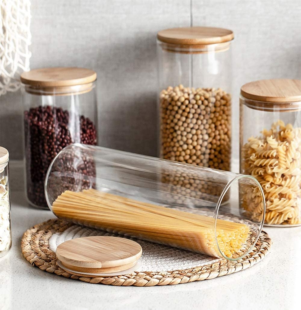Food Storage Jar with Wooden Lid Glass Airtight Seal Clear Food Canister Serving high quality borosilicate glass storage jar