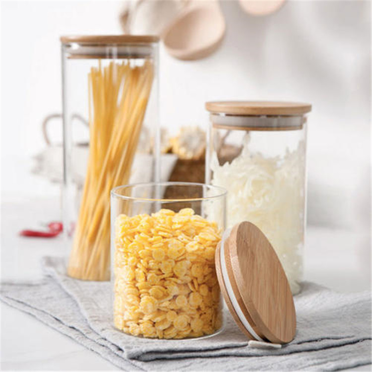 Food Storage glass containers bamboo lids with safety borosilicate glass