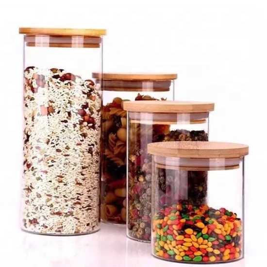 Food Tea Candy Cookies Food Airtight Storage Cylinder High Borosilicate Glass Jar With Bamboo Lid