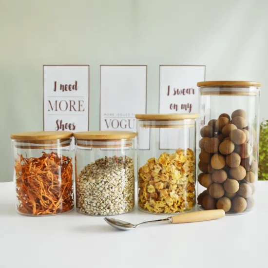 Food Tea Candy Cookies Food Airtight Storage Cylinder High Borosilicate Glass Jar With Bamboo Lid