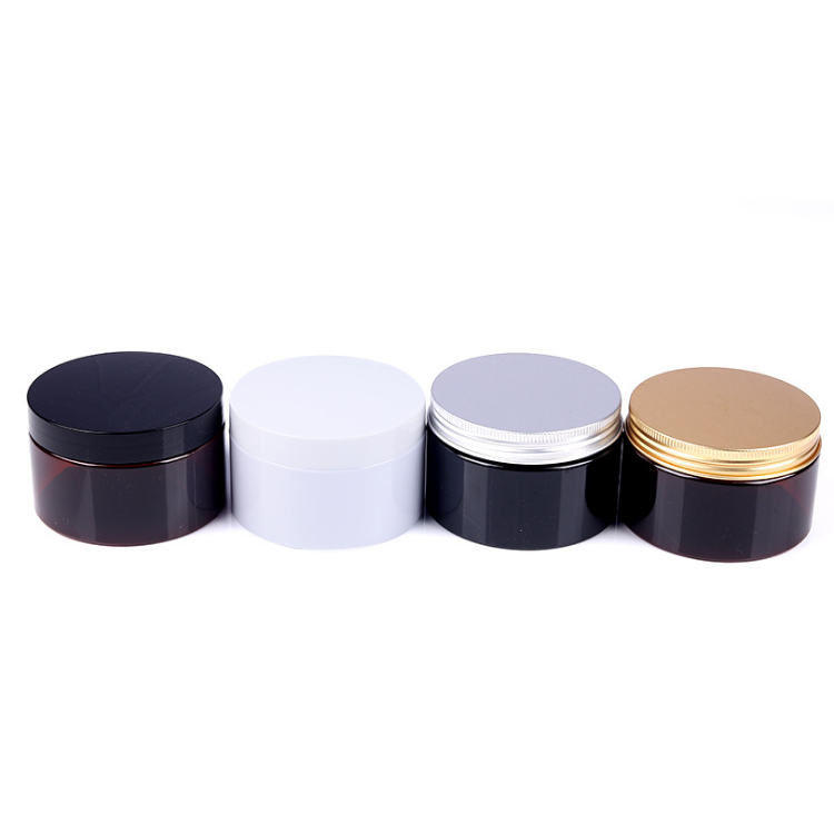 Food container 50 100 150 200 300 400 ml amber cosmetic plastic PET wide mouth jar with aluminum lids cap for facial cream mask