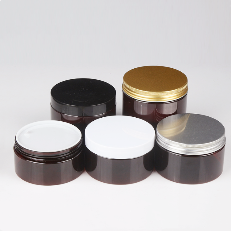 Food container 50 100 150 200 300 400 ml amber cosmetic plastic PET wide mouth jar with aluminum lids cap for facial cream mask