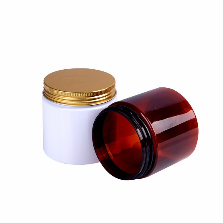 Food container 50 100 150 200 300 400 ml amber cosmetic plastic PET wide mouth jar with aluminum lids cap for facial cream mask