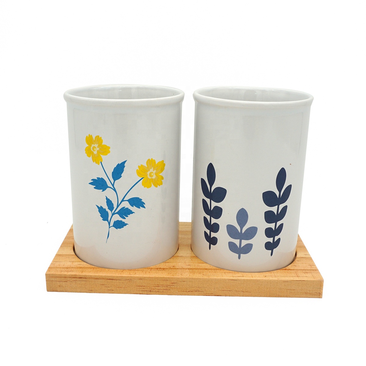 Food container custom logo straight body white modern household gift two-piece ceramic storage tank