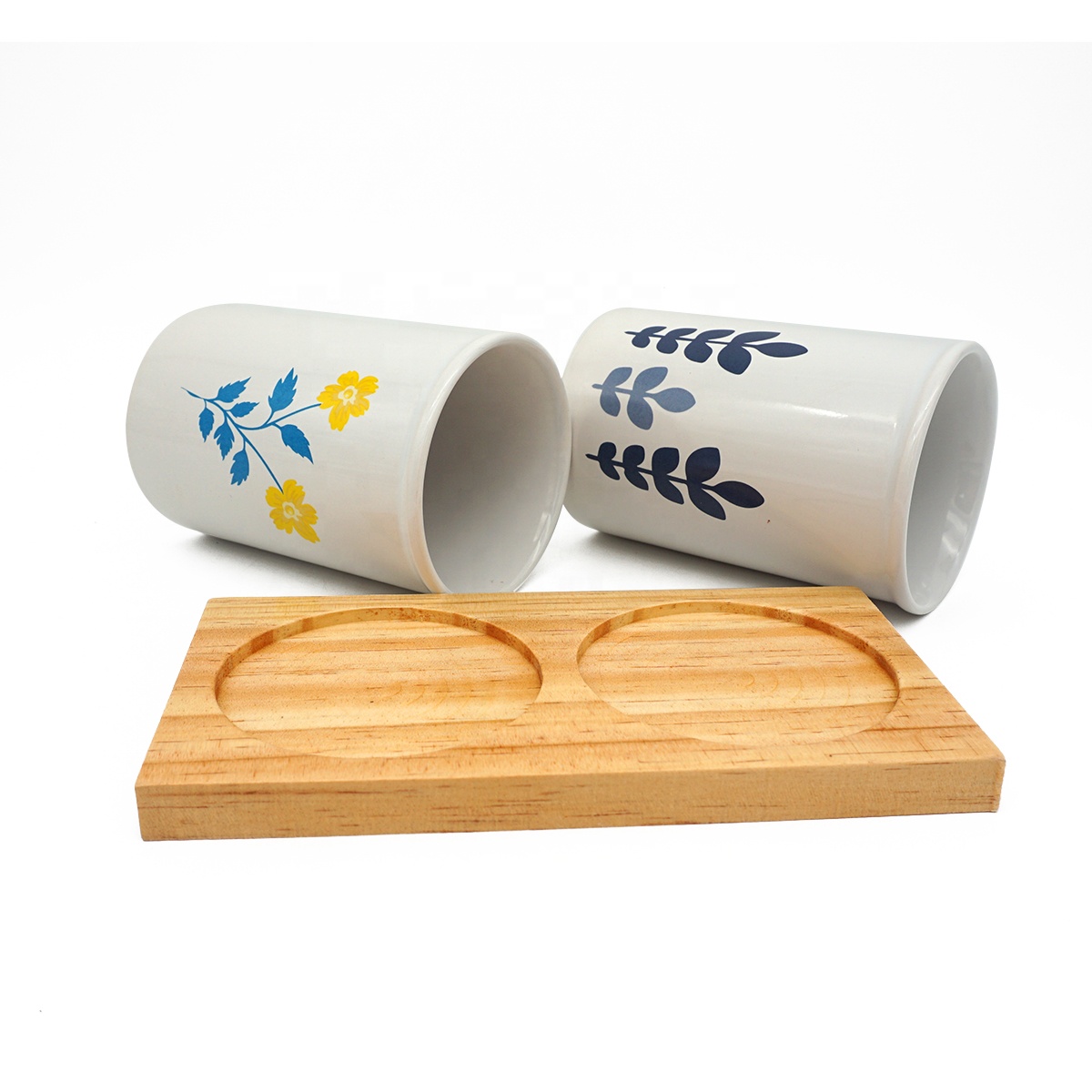 Food container custom logo straight body white modern household gift two-piece ceramic storage tank