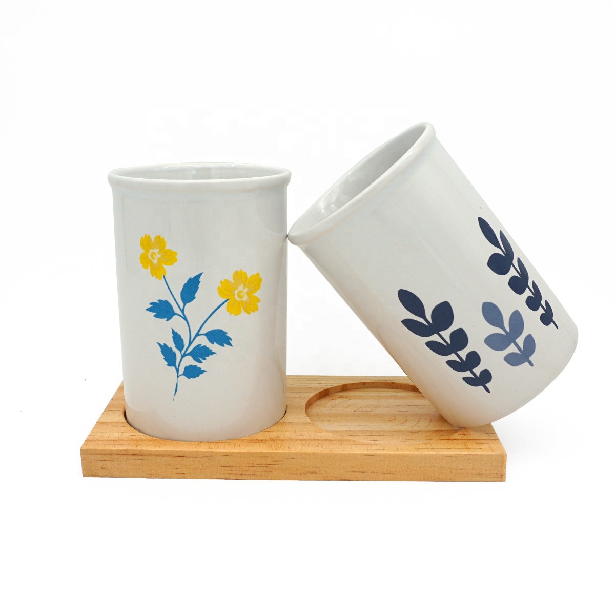 Food container custom logo straight body white modern household gift two-piece ceramic storage tank