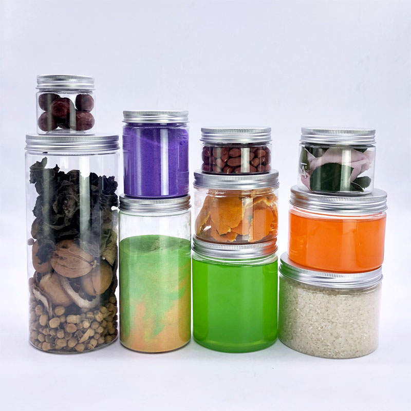 Food grade 100ML 150ML 200ML 300ML 400ML 500ML 750ML 1000ML clear PET plastic food jar with aluminum plastic screw cap