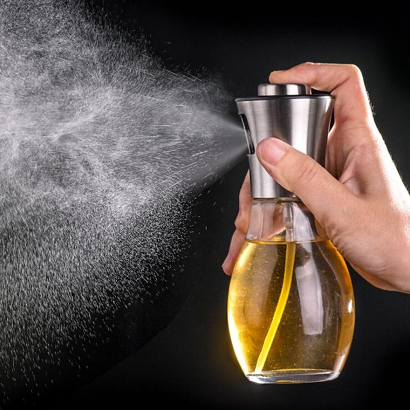 Food grade 100ml 200ml olive oil sprayer glass cooking oil dispenser bottle with 304 stainless steel cap