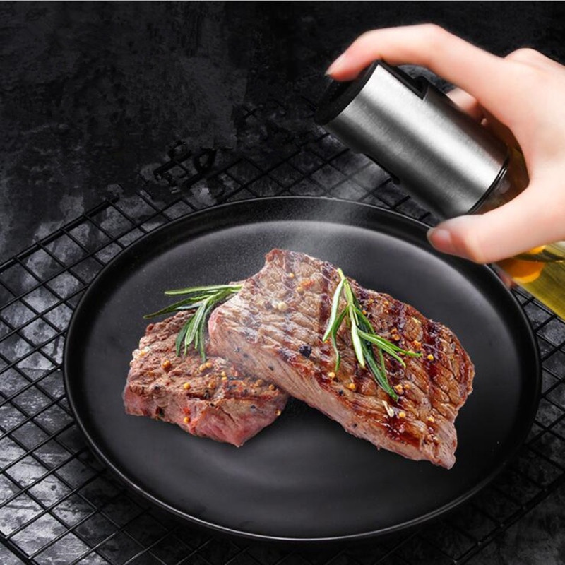 Food grade 100ml 200ml olive oil sprayer glass cooking oil dispenser bottle with 304 stainless steel cap