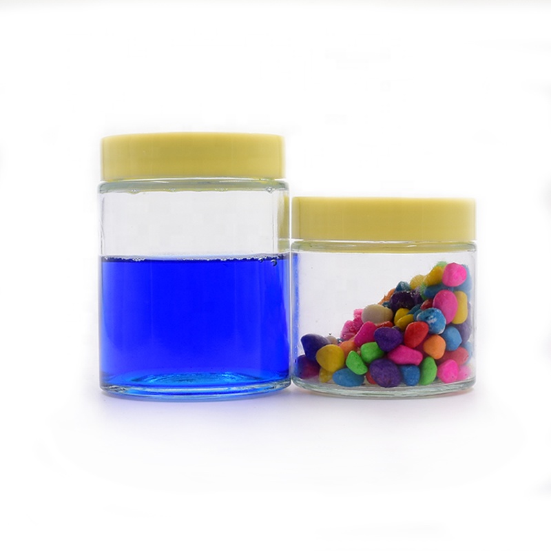 Food grade 10oz clear round herbs child proof resistant flower glass jars cream jar sealed weed cbd glass jar with plastic lid